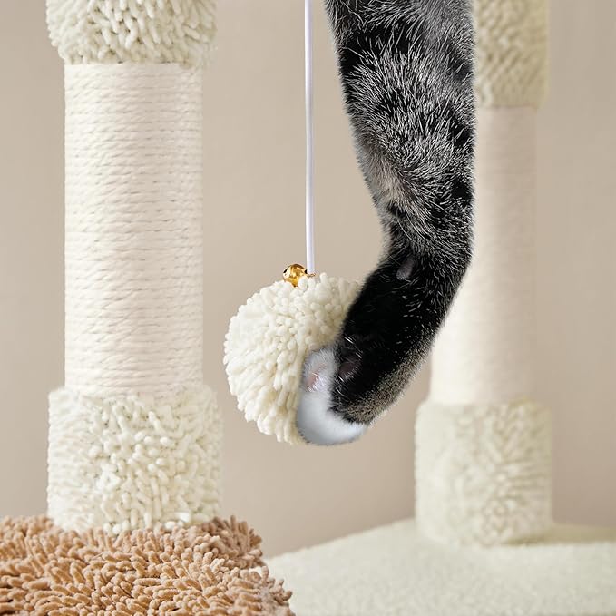 Yaheetech Cactus Cat Tree, 42in Cat Tower for Indoor Cats, Multi Level Kitten Condo Scratching Post, Pet Activity Center Furniture w/Ball, Plush Perch, Platform, Basket, Beige/Brown-Mewly Pet