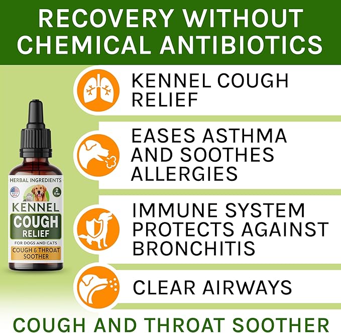 Kennel Cough Herbal Drops for Dogs & Cats - Cough Relief - Throat Soother - Dry and Wet Pet Cough - Made in US - 2 Fl Oz-Mewly Pet