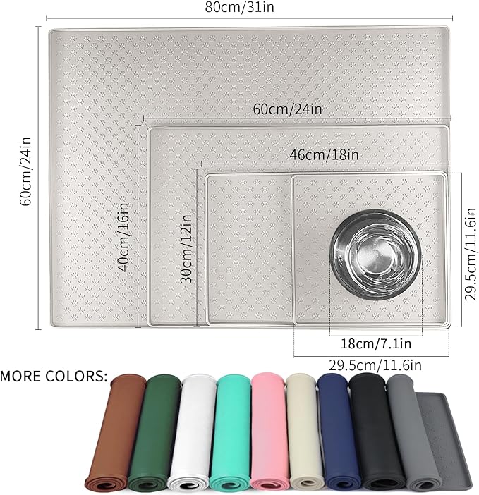 Ptlom Dog Food Mat Anti-Slip Pet Bowl Mats for Food and Water, High-Lips Pet Placemat Prevent Messy Spills to Floor, Waterproof Puppy Feeding Tray for Small, Medium Large Dogs Cats, Silicone-Mewly Pet