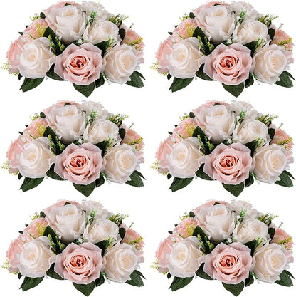 NUPTIO Flower Balls for Wedding Centrepieces - 6 Pcs 9.5in Diameter Artificial Flower Ball Arrangement Bouquet Peachy Pink & Creamy White Fake Rose Flowers Party Centerpieces for Weddings Tables