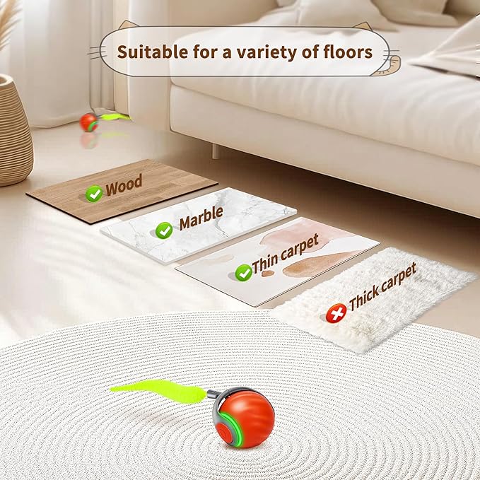 Speedy Tail 2.0 Interactive Cat Toy – Smart Self-Rolling Cat Ball with Feather Tail, Automatic Moving Motorized Toy for Indoor Cats, Chasing & Hunting Fun (Orange)-Mewly Pet