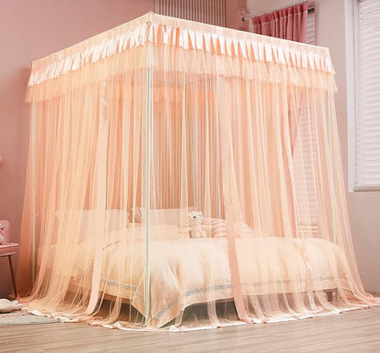 Mengersi Canopy Bed Curtains for Girls Kids - Bed Canopy for Girls Bed Drapes Mosquito Net - Cute Princess Bedroom Decoration Accessories(Full, Peach)