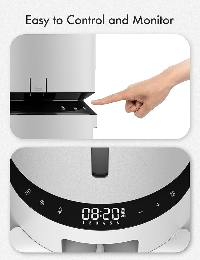 PETLIBRO Automatic Cat Food Dispenser for 2 Pets 5L Auto Dog Feeder Dry Food Dispenser with Splitter & 2 Stainless Bowls, 10s Meal Call and Timer Setting 50 Portions 6 Meals Per Day, Dual Tray Feeder-Mewly Pet