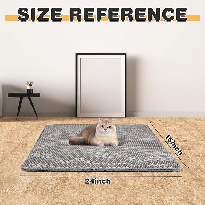Cat Litter Mat Double Layer Waterproof Urine Proof Trapping Mat 2 Pack (Gray, 24x15 Inch)-Mewly Pet