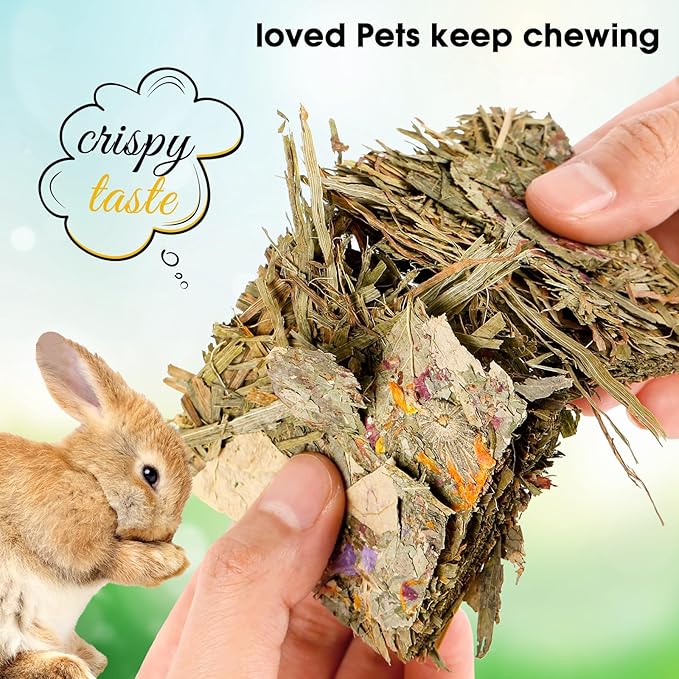 Abizoo Rabbit Natural Treats,10Pcs Timothy Hay Toys Chips Bunny chew Toys with Herbal Flowers Guinea Pig Treats for Hamster Chinchillas Gerbils Rats Small Animals Teeth Care Crisp Snacks-Mewly Pet