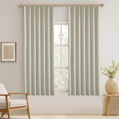 KangBang Pinch Pleated Blackout Curtains 63 Inches Long, Linen Textured Thermal Window Panels for Bedroom Kitchen, Sun Blocking Small Window Black Out Drapes with Hooks, 42x63 Inch, 2 Panels