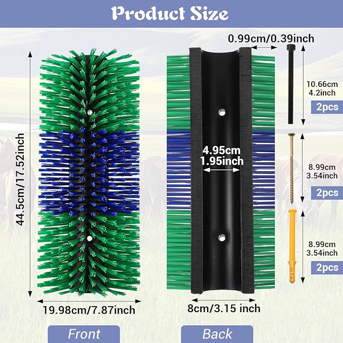 Livestock Scratching Brush, 17.5 x 7.8 Inch Goat Brushes for Grooming, Horse Brushes for Shedding, Livestock Brush with 4 Screws Great for Horse, Elk, Cattle, Pig, Sheep（Green）-Mewly Pet