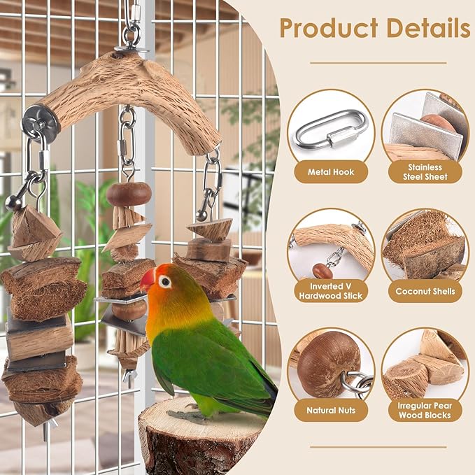 Bird Parrot Toys, Large Birds Wooden Chew Blocks with Stainless Steel Cage Hanging Bite Toy for Macaws, African Greys, Cokatoos, Amazon Parrots and Small Medium Parakeets-Mewly Pet