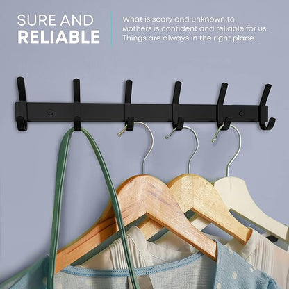 Matte Black Coat Rack Wall Mount – 17 Inch Stainless Steel Hook Rail with 6 Double Coat Hooks – Wall Mounted Entryway Organizer for Coats, Hats, Bags, Towels, Robes, Closet or Bathroom