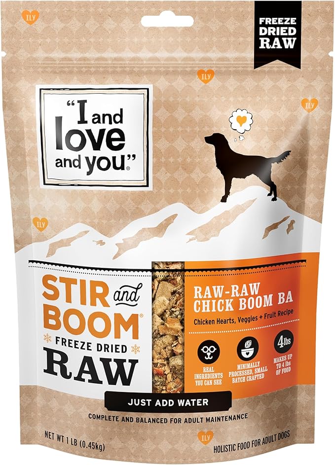 I AND LOVE AND YOU Stir and Boom Dehydrated Freeze Dried Raw Dog Food - Chicken - Grain Free, Real Meat, No Fillers, 1lb Bag-Mewly Pet