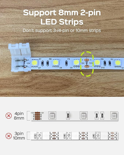JACKYLED 8mm 2 Pin LED Strip Connectors Lights Connector, L Shape Gapless Solderless Connectors LED Adapter Light Extension Connectors for 8mm Wide Single Color Flex LED Strips - 8mm 2pin Total 22Pcs
