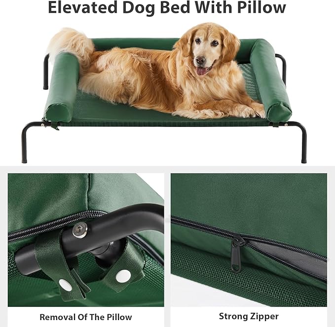 RRPETHOME Large Elevated Cooling Dog Bed, Raised Dog Cot Beds for Large Dogs, Elevated Outdoor Pet Bed, Chew Proof Portable Cooling Pet Cot with Skid-Resistant Feet and Breathable Mesh-Mewly Pet