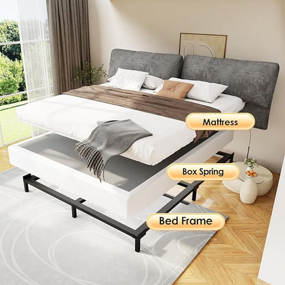 D&H FURNIMMT 7 Inch King Size Box Spring, Heavy Duty Metal Box Spring Bed Base with Fabric Cover, Mattress Foundation, Easy Assembly, Noise Free（King）