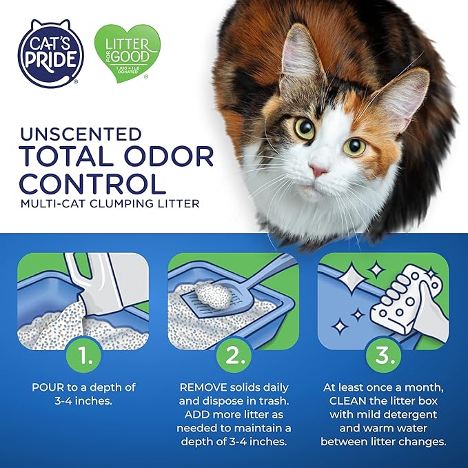 Cat's Pride Max Power: Total Odor Control - Up to 10 Days of Powerful Odor Control - Strong Clumping - Hypoallergenic - 99% Dust Free - Multi-Cat Litter, Unscented, 15 Pounds-Mewly Pet
