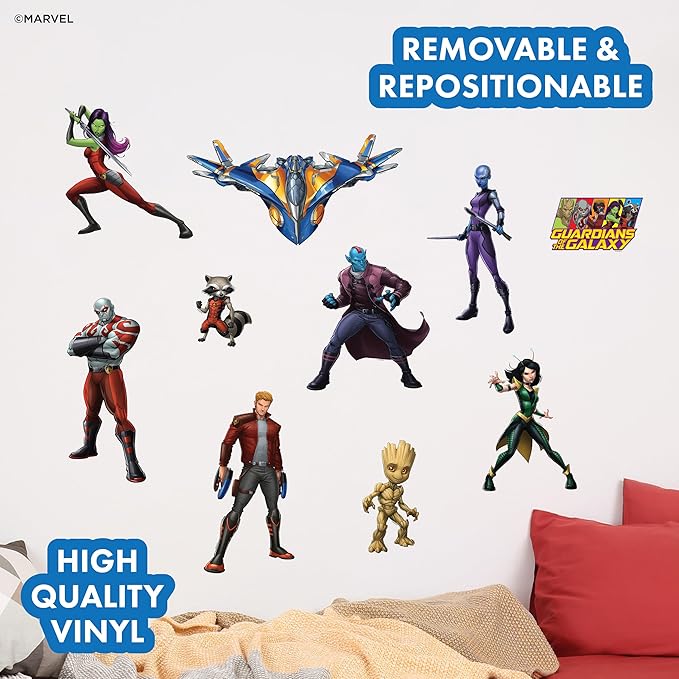 Guardians of The Galaxy Wall Decals – Set of 10 Marvel Licensed Removable Vinyl Stickers for Kids Bedroom Playroom Bathroom - Peel and Stick Room Décor