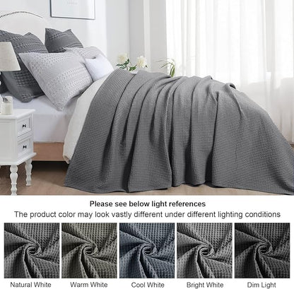 PHF 100% Cotton Waffle Weave Blanket Twin Size for Bed,Snag Proof Lightweight Breathable Moisture-Wicking Throw for Couch,Great for Layering in Cold Weather,Machine Washable,Home Decor Gift-Charcoal