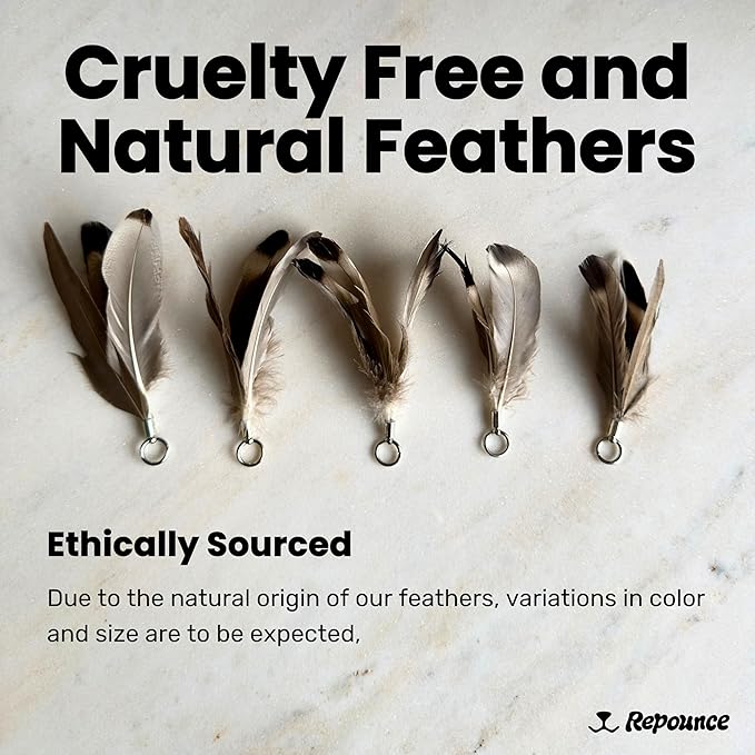 Feather Toys Replacements (3 Pc) - Cat Toys & Kitten Toys for Indoor Kittens, Set of Replacement Feather Attachments Extra Small and Durable, for Cat Wands, Natural and Safe-Mewly Pet