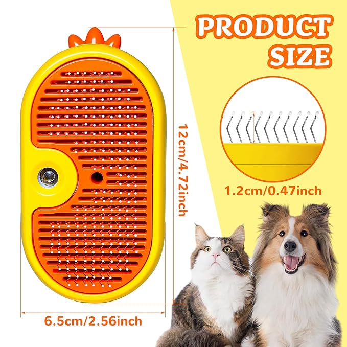 Spritz Defur Comb for Cats, New 3-in-1 Cat Steam Brush for Massaging and Cleaning Shedding Pets, Comb for Long and Short Hair Cats and Dogs Grooming Tool (zsyellow)-Mewly Pet