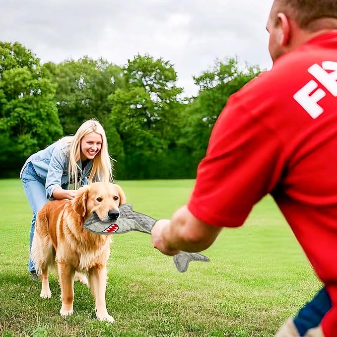 Dog Toy Squeaky Chew Dog Toys No PP-Cotton,no Stuffed for Small, Medium, Large Breed Dogs Interactive Hours of Fun,Gray-Shark-Mewly Pet