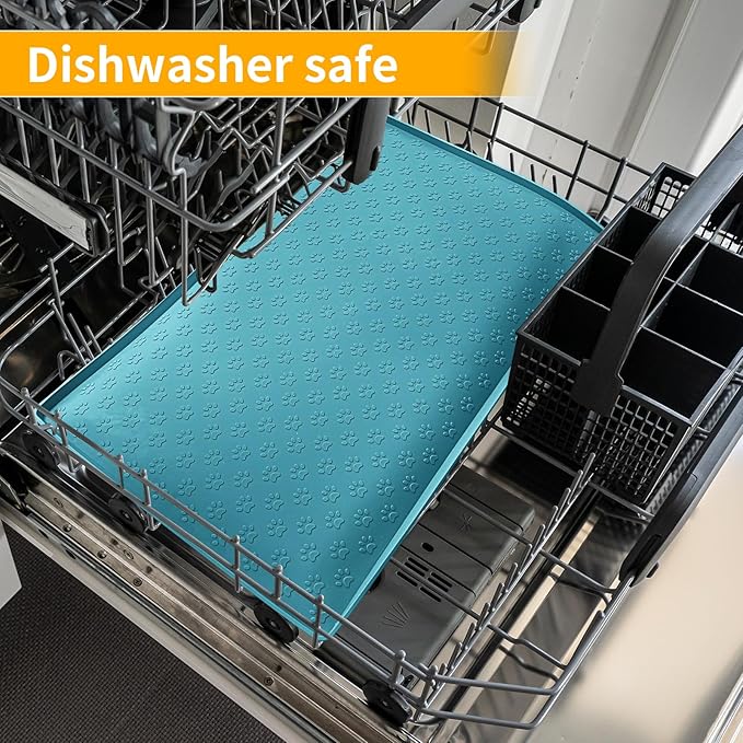 Ptlom Dog Food Mat Anti-Slip Pet Bowl Mats for Food and Water, High-Lips Pet Placemat Prevent Messy Spills to Floor, Waterproof Puppy Feeding Tray for Small, Medium Large Dogs Cats, Silicone-Mewly Pet