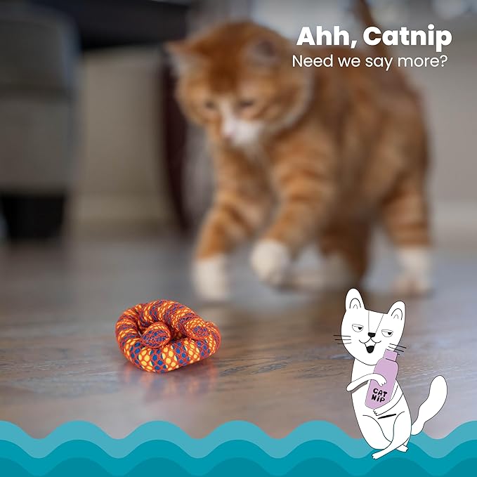 Catstages Plaque Away Pretzel Cat Toy – Interactive Catnip Dental Chew Toy to Help Clean Teeth, Fun for Play and Chewing, Orange-Mewly Pet
