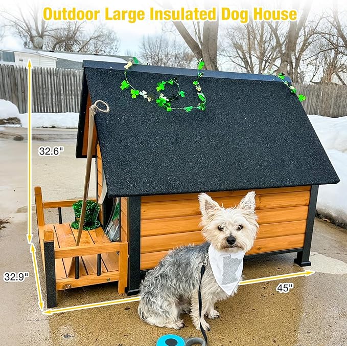 AIVITUVIN Outdoor Dog House Insulated Liner with Anti-Chewing Iron Surround Dog Kennel Dog Shelter Weatherproof (Brown, 45" D x 32.9" W x 32.6" H)-Mewly Pet