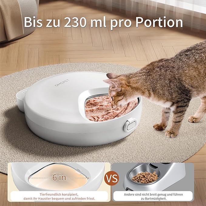 Automatic Cat Feeder Wet Food, Whisker-Friendly Automatic Cat Food Dispenser True 4-Meal Design with Locking Lid, Smart Timer Feeder for Wet Cat/Dog ，2-Ice Packs, Easy to Clean (White-1)-Mewly Pet