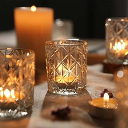 48 Pack Clear Votive Candle Holders, Vintage Glass Candle Holder for Floating Candle, Tealight Candle Holder for Table Centerpieces Home Bridal Shower Birthday Christmas Wedding Table Decor(48)