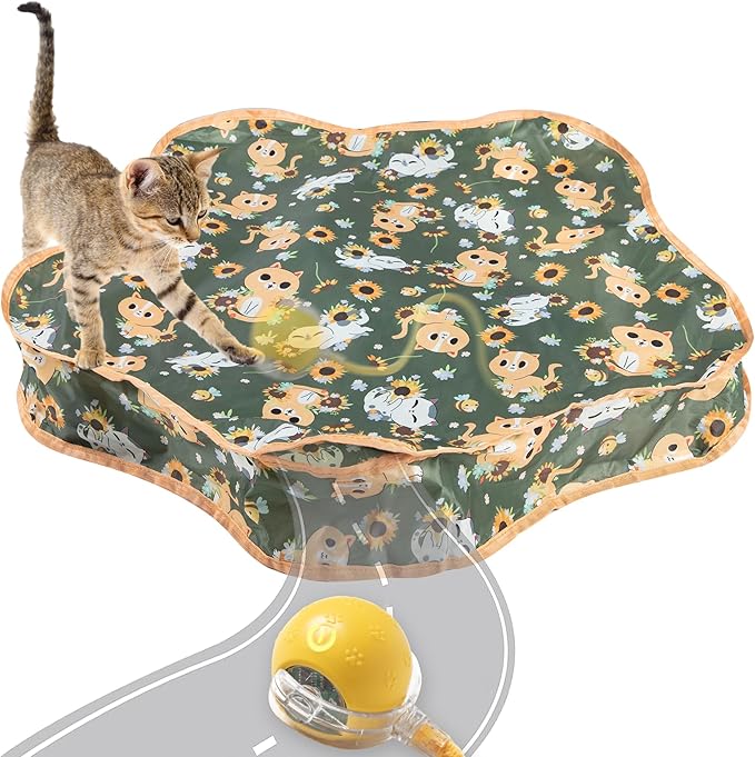 Interactive Cat Toys, Indoor Hide and Seek Toys, Fast Rolling Ball in Play Mat, Interactive Cat Toys for Indoor Cats, Rechargeable Cat Ball Toys-Mewly Pet