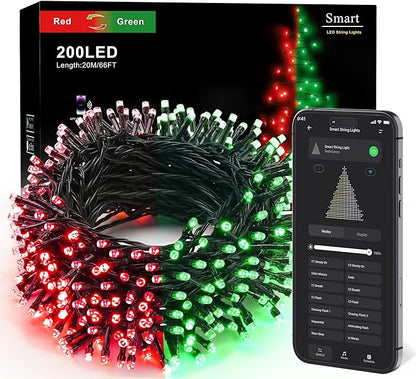 Brizled Smart Christmas Lights, 66FT 200 LED Color Changing Christmas Tree Lights App & Voice Control, Dimmable Red & Green WiFi Xmas String Light Music Sync for Indoor Outdoor Xmas Tree Wedding Party