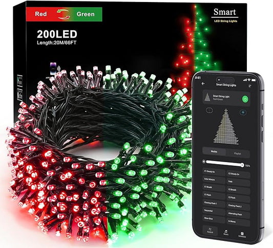 Brizled Smart Christmas Lights, 66FT 200 LED Color Changing Christmas Tree Lights App & Voice Control, Dimmable Red & Green WiFi Xmas String Light Music Sync for Indoor Outdoor Xmas Tree Wedding Party