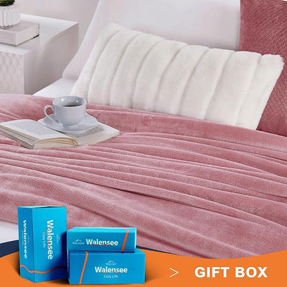 Walensee Fleece Blanket Plush Throw Fuzzy Lightweight (XL-Twin Size 66x90 Blush) Super Soft Microfiber Flannel Blankets for Couch, Bed, Sofa Ultra Luxurious Warm and Cozy for All Seasons