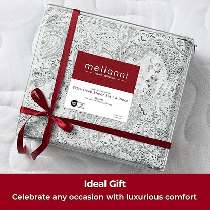 Mellanni Extra Deep Twin Sheets - 3 PC Iconic Collection Bedding - Hotel Luxury, Ultra Soft, Cooling Bed Sheets - Wrinkle, Fade, Stain Resistant (Twin, Paisley Gray)