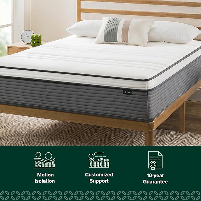 ZINUS 10 Inch True Support Hybrid Mattress [New Version], Twin, Fiberglass Free, Medium Feel, Motion Isolation, Certified Safe Foams & Fabric, Mattress in A Box
