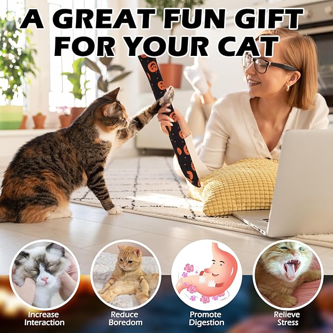 EXPAWLORER Halloween Cat Toys, 4 pcs Soft Pillow Catnip Toys with Bells Inside, Interactive Bite Resistant Fish Shape Kicker Toys for Indoor Kitten Playing-Mewly Pet