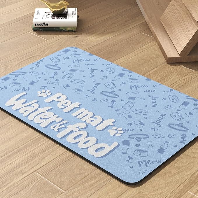 Pet Feeding Mat-Absorbent Dog Mat for Food and Water Bowl-No Stains Quick Dry Water Dispenser Mat-Dog Accessories Pet Supplies-Bowl for Messy Drinkers（PAW,17"x28"-Mewly Pet