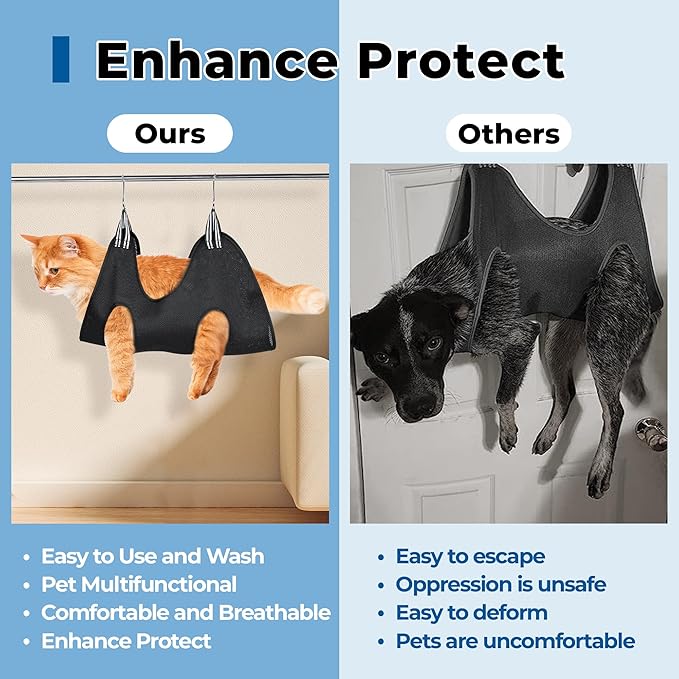 Pet Grooming Hammock for Cats & Dogs, Breathable Mesh Dog Hanging Harness for Nail Trimming, Grooming, Bathing Includes S Hooks, Comfortable Dog Grooming Harness (Black)-Mewly Pet
