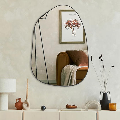 PERFNIQUE Irregular Wall Mirror Asymmetrical Mirror, 27''x19'' Black Mirror for Bathroom Bedroom Living Room Entryway, Decorative Modern Wall Decor, Wall Mounted Mirror (Black, 27''x19'')
