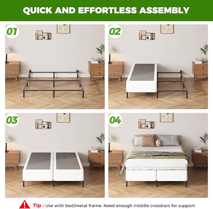 EMODA 7 Inch Split Queen Box Spring, 3500LBS Heavy Duty Metal Box Spring for Queen Bed Mattress Foundation with Fabric Cover, Noise-Free, Non Slip, Easy Assembly