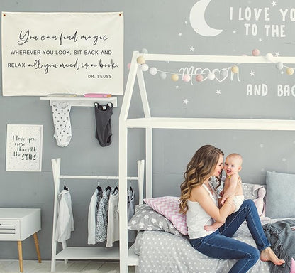 Inspirational Nursery Classroom Above Crib Bedroom Playroom Reading Room Wall Decor Hanging Rectangular Banner Flag Wall Sign Decor for Baby Toddler Boy Girl Kids Christmas Gift You Can Find Magic