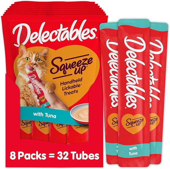 Hartz Delectables Squeeze Up Interactive Lickable Wet Cat Treats for Adult & Senior Cats, Tuna, 4 Count (Pack of 8)-Mewly Pet