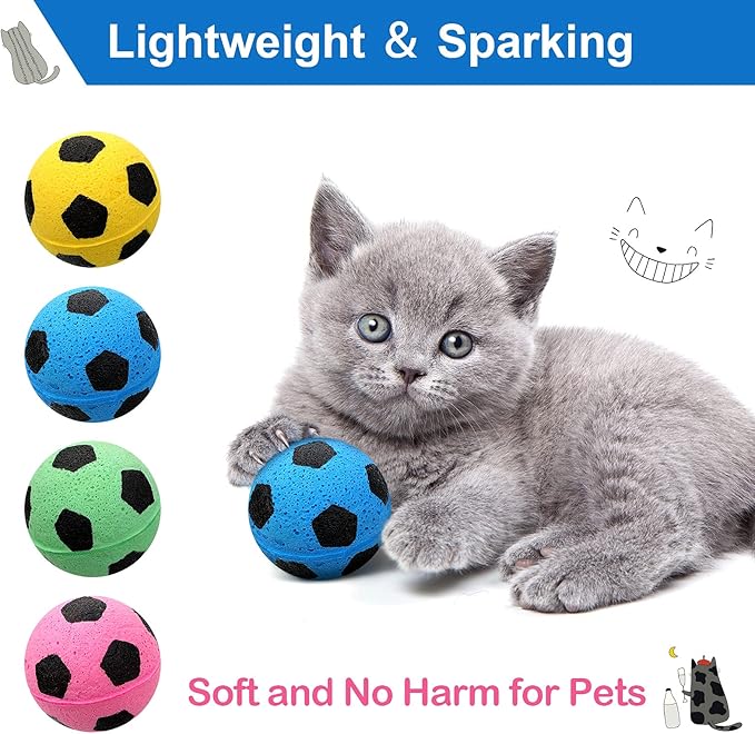 Skylety 32 Pieces Cat Soccer Balls Foam Sponge Football Cat Interactive Cats Soccer Toy Sports Ball for Kitten Pet-Mewly Pet