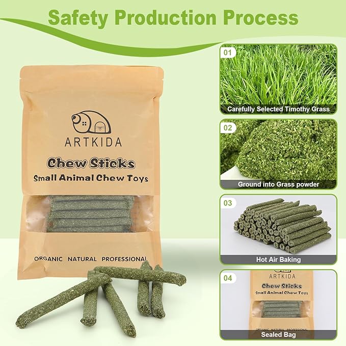 100PCS Timothy Hay Sticks for Rabbits Guinea Pigs Chinchillas Chew Treats, Natural Timothy Grass Molar Teeth Stick Bunny Chew Toys for Rabbits Chinchillas Guinea Pigs Hamsters Rodents-Mewly Pet