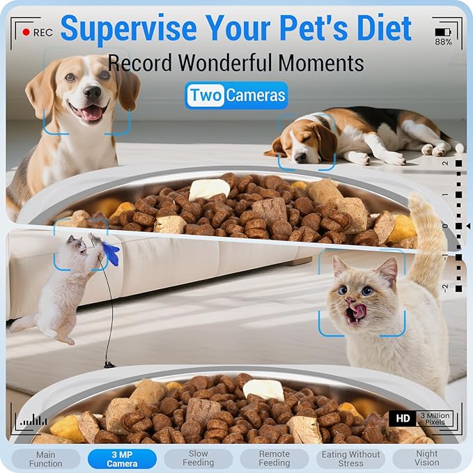 Automatic Cat Feeder with 2 Camera for 2 Cats: 5G WiFi Automatic Dog Feeder with Night Vision & Slow Feed, 7L Auto Cat Food Dispenser for Multiple Pet, Detachable for Easy Cleaning - 29 Cup-Mewly Pet