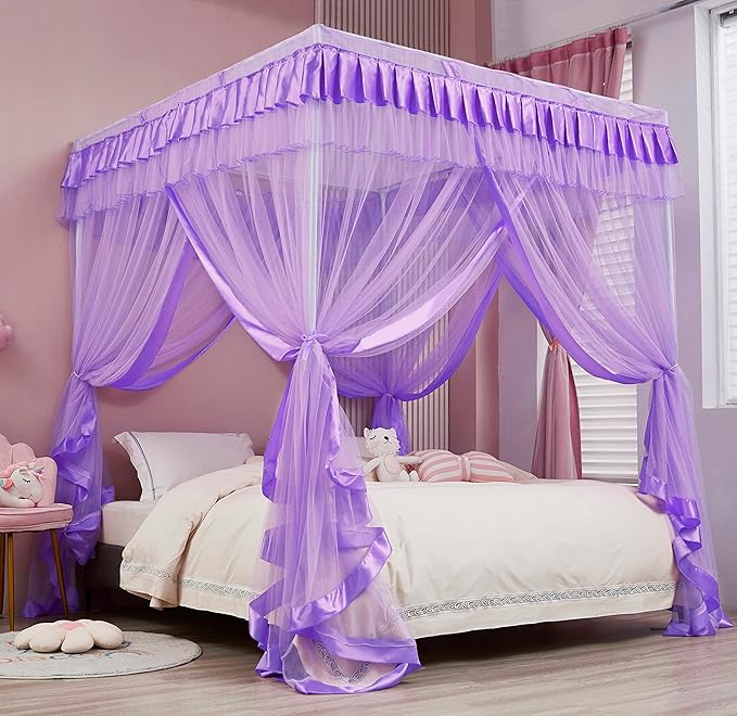 Mengersi Canopy Bed Curtains Full Size for Boys Girls Bed Drapes Bed Canopy Princess Bed Drapes Bedroom Decoration(Purple)