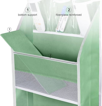 Univivi 5-Shelf Fabric Door Storage Over Door Hanging Organizer with 4 Large Pockets and 3 Small PVC Pockets Nursery Closet Cabinet Wall Mount Hanging Storage Organizers for Baby Nursery (Green)