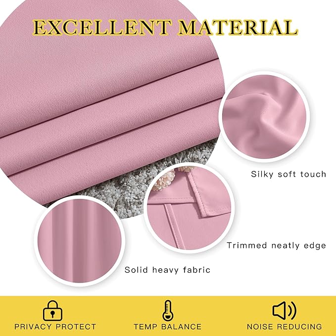 NICETOWN Blackout Sliding Door Curtains 84 inch Length 2 Panels - Thermal Insulated Solid Grommet Room Darkening Window Treatments for Bedroom/French Door (Crystal Pink, 2 Panels, W66 x L84)