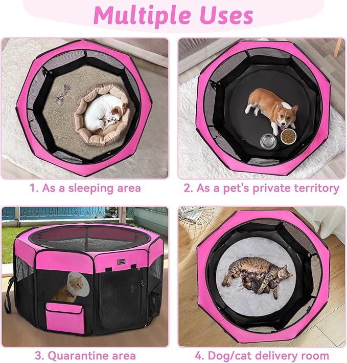 PETSFIT 29" Puppy Playpen with Removable Waterproof Mat & Zippered Roof | RV, Camping, Travel Dog Pen | Indoor/Outdoor Whelping & Cat Observation Space(29.5"x29.5"x16.5"H)-Mewly Pet