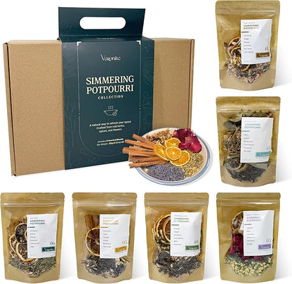 Simmering Potpourri Collection Gift Set – 6 Stove Simmer Pot Kits from Natural Vietnamese Herbs – Perfect Holiday Décor & Aroma for Christmas, Halloween, Winter & Fall