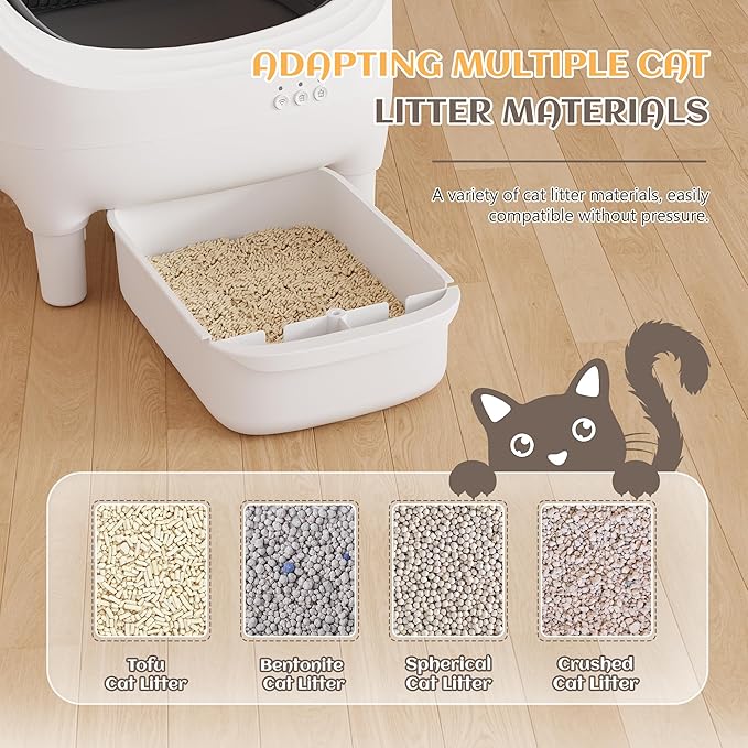Greesum Automatic Self-Cleaning Litter Box for Cats - Open-Top Design, Easy Odor Control, Smart APP Control, 15L Large Waste Bin, Includes Trash Bags & Mat (Brown)-Mewly Pet
